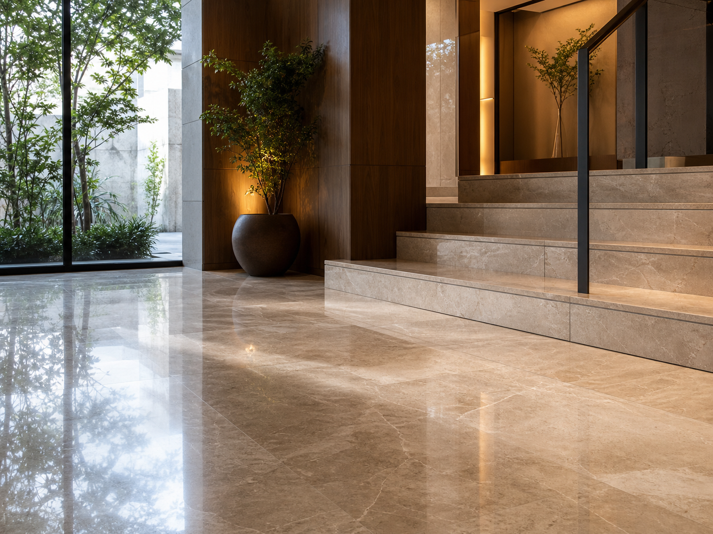 Natural stone flooring and stair finish