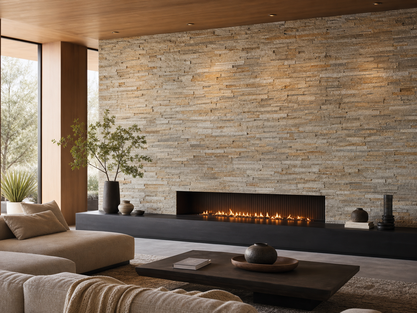 Natural stone wall cladding installation